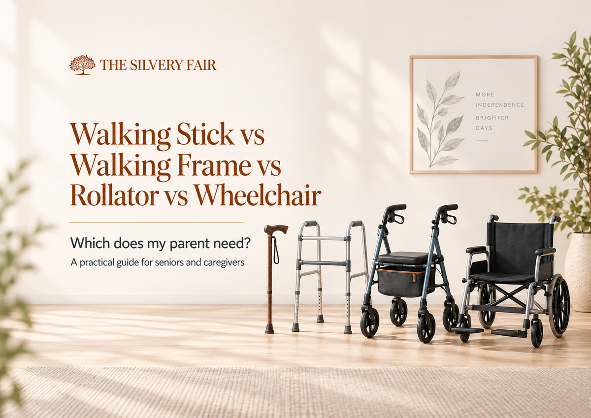 Walking stick, walking frame, rollator and wheelchair comparison for seniors in Singapore