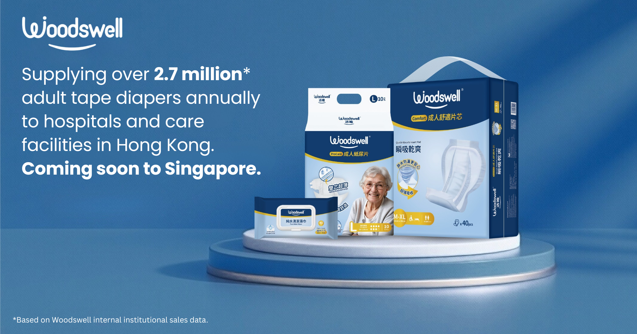 Woodswell Adult Diapers with over 2.7million supplied to Hong Kong hospitals, now available in Singapore.