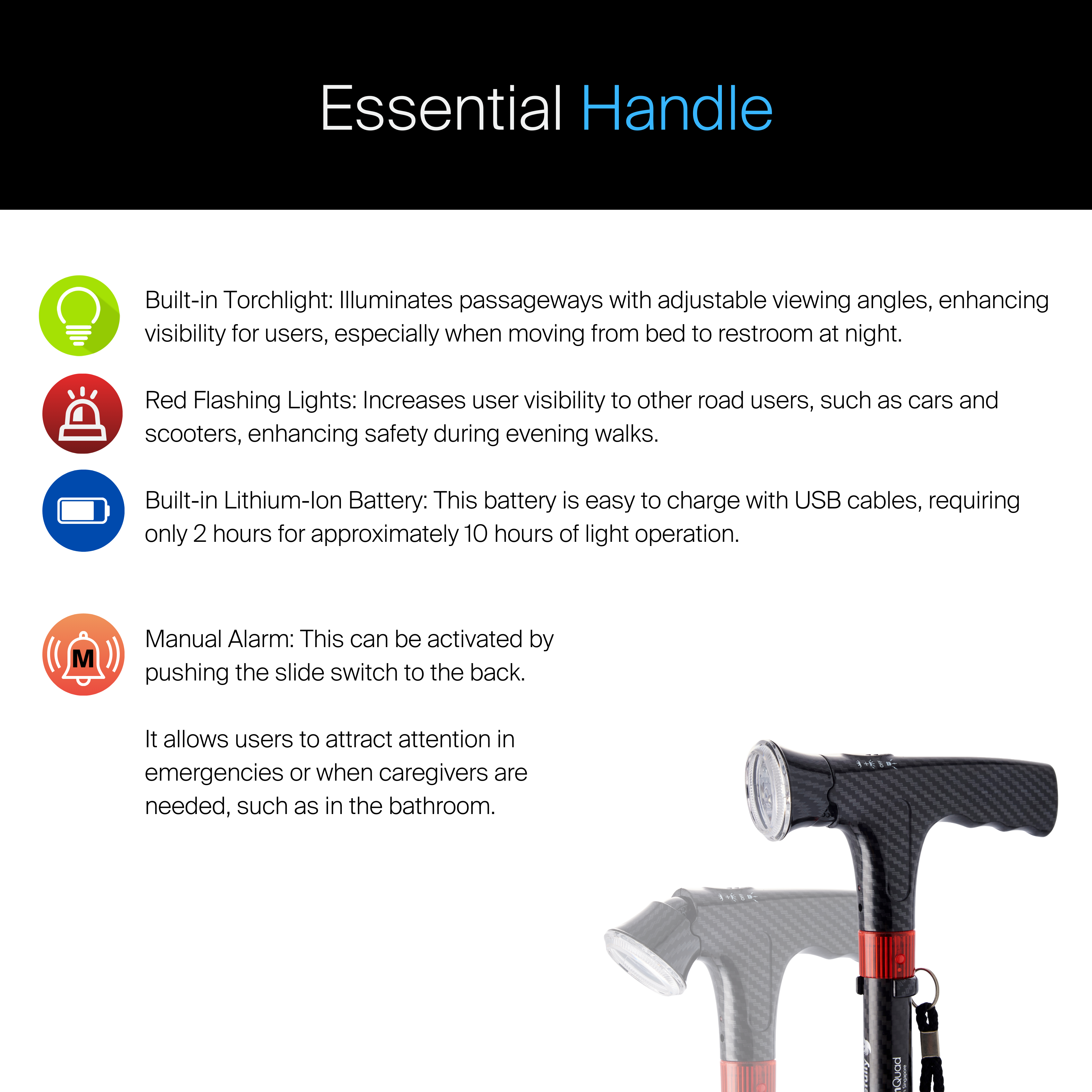 Agegracefully Essential Handle Features for Smart Walking Stick