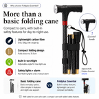 Foldable cane with safety features on a white background