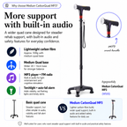 Agegracefully Medium carbonquad cane with built-in audio features on a white background