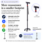 Agegracefully Small CarbonQuad MP3 cane with features listed on a white background