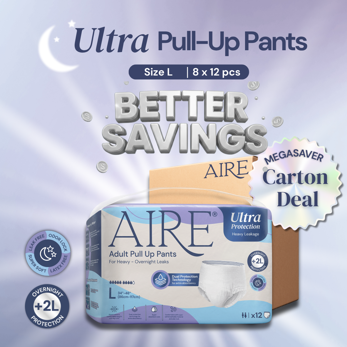 Aire Ultra Adult Pull Up Pants Diapers Carton Deal Size L 8x12 pieces