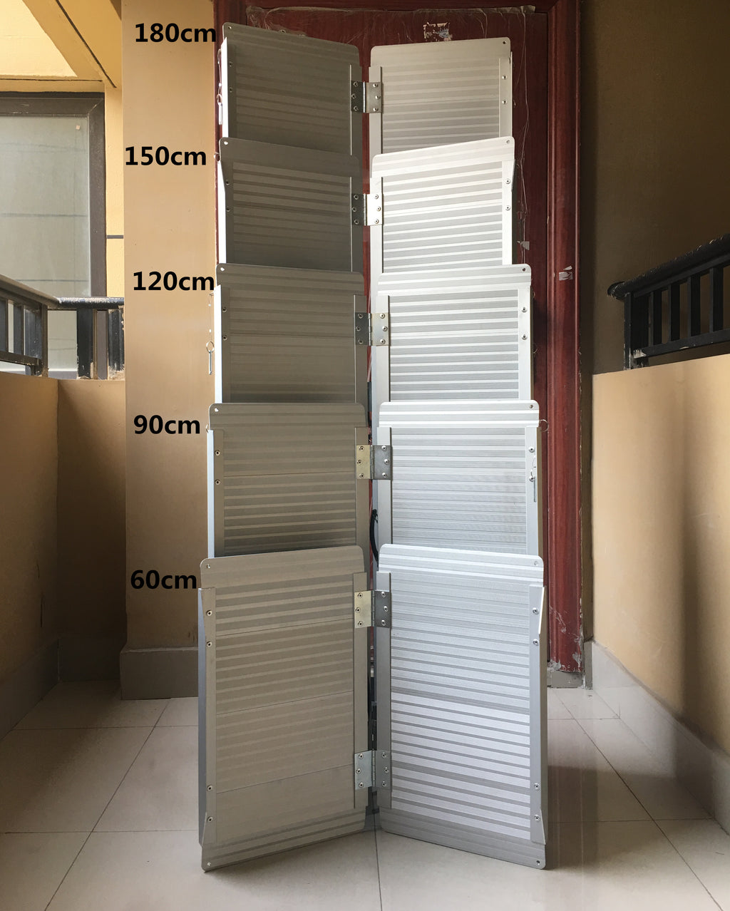 Lightweight Bifold Wheelchair Ramp  for seniors and elderly various sizes open and vertical view