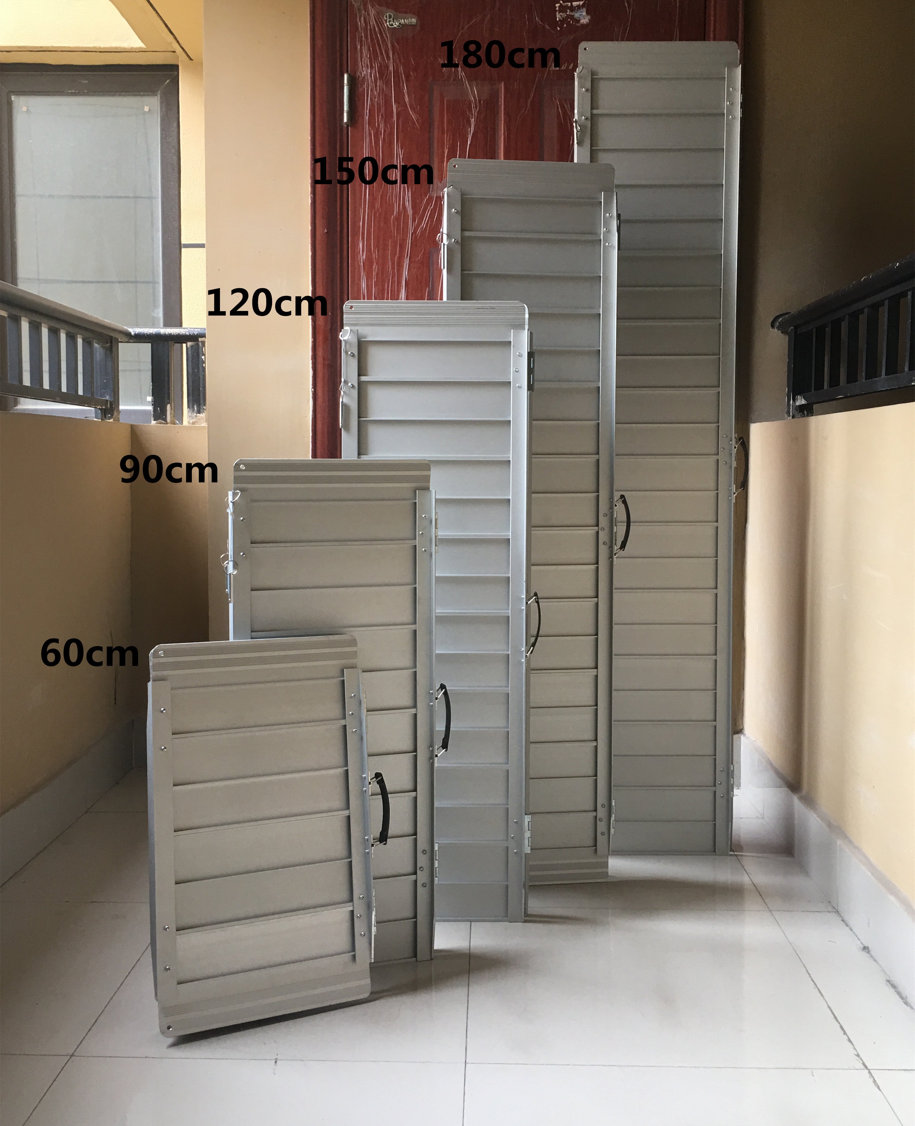 Lightweight Bifold Wheelchair Ramp  for seniors and elderly various sizes folded and vertical view