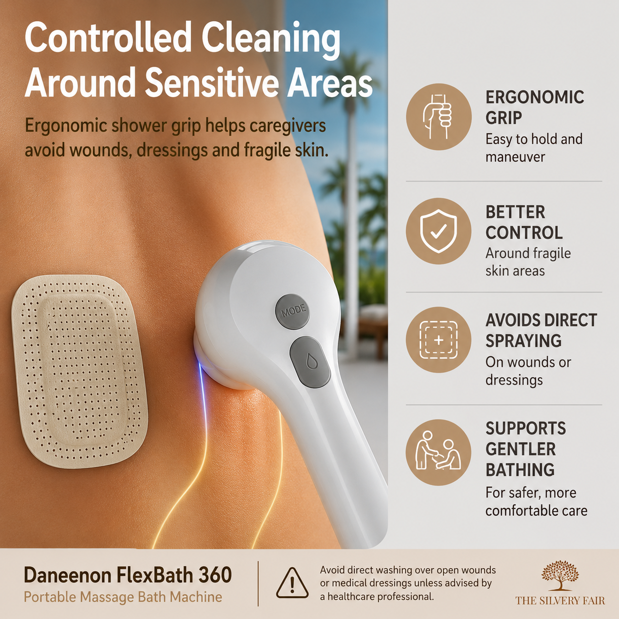 Daneenon Flexbath 360 portable bathing machine with ergonomic handle grip for controlled cleaning around sensitive areas