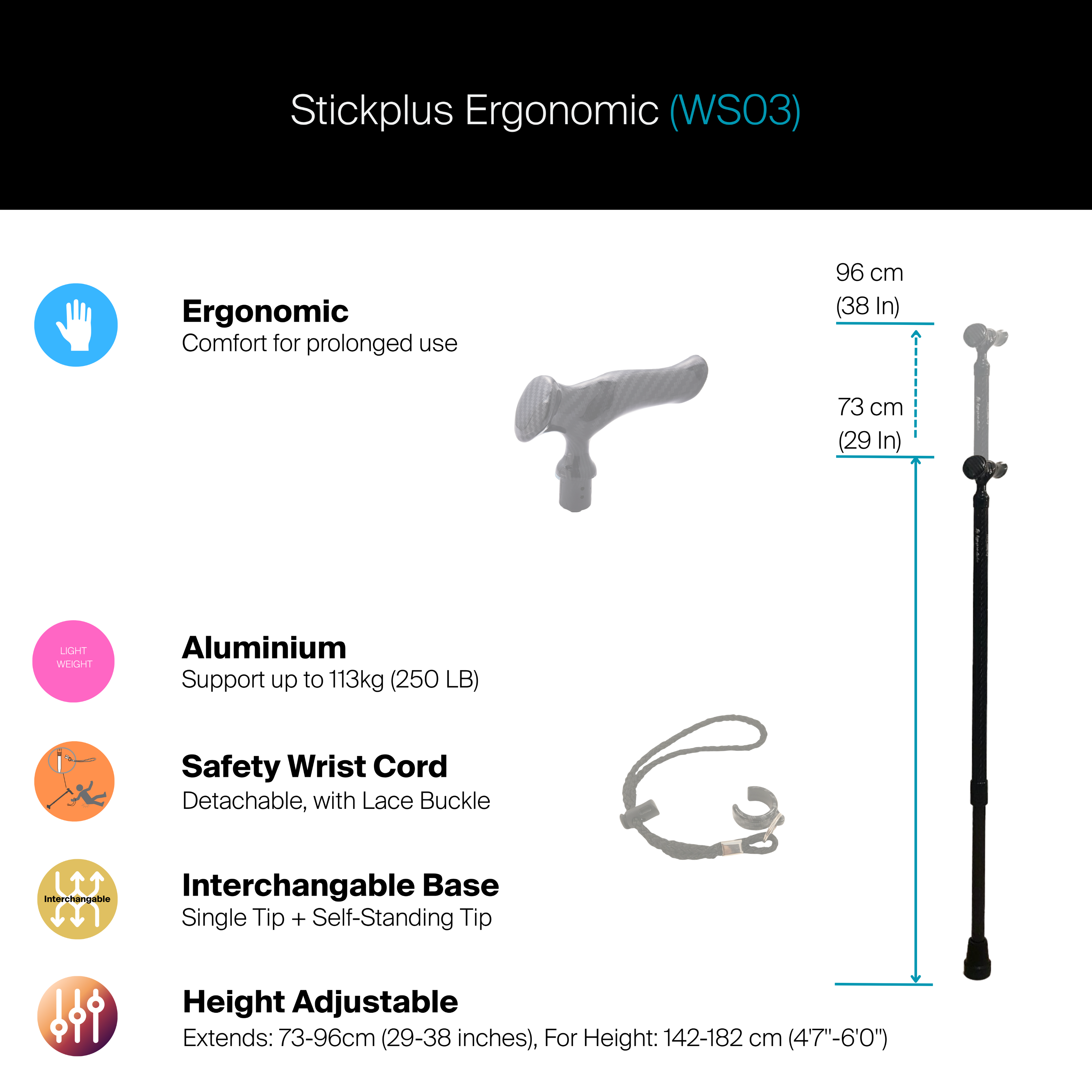Agegracefully Ergonomic Smart Walking Stick Product Highlights