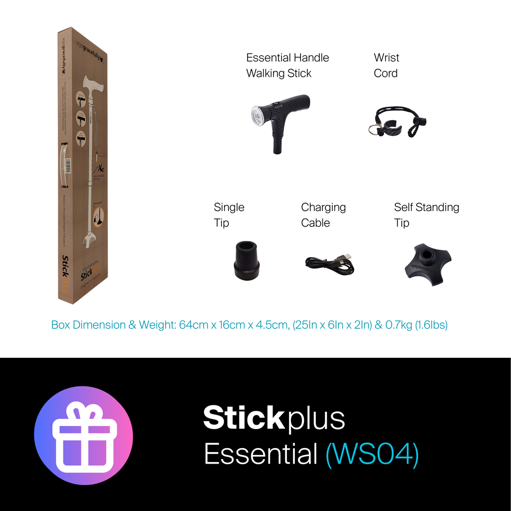 Agegracefully Stickplus Essential Smart Walking Stick Box Contents