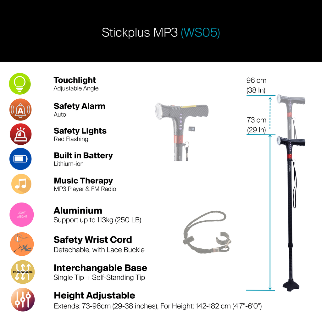 Agegracefully MP3 Smart Walking Stick Product Highlights