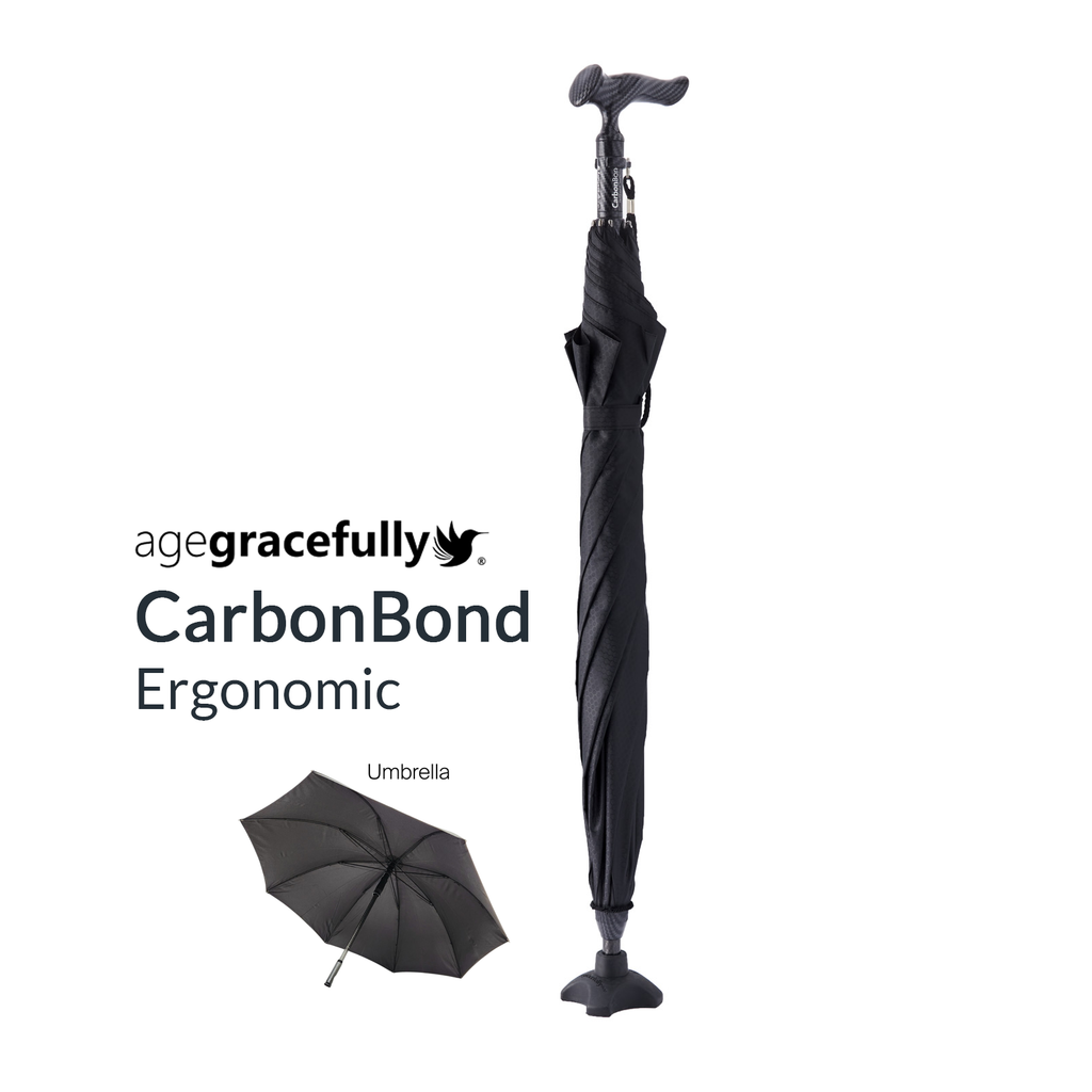 Agegracefully CarbonBond Ergonomic Smart Walking Stick with Umbrella
