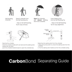 Black and white instructions for separating a Agegracefully CarbonBond smart walking stick with umbrella system.