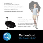 Umbrella with stand and person holding it, featuring Agegracefully CarbonBond Smart Walking Stick