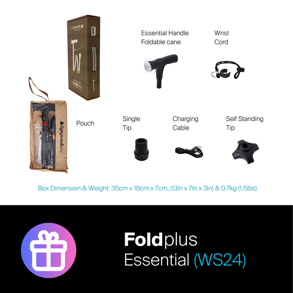 Agegracefully Foldplus Essential Smart Walking Stick Box Contents