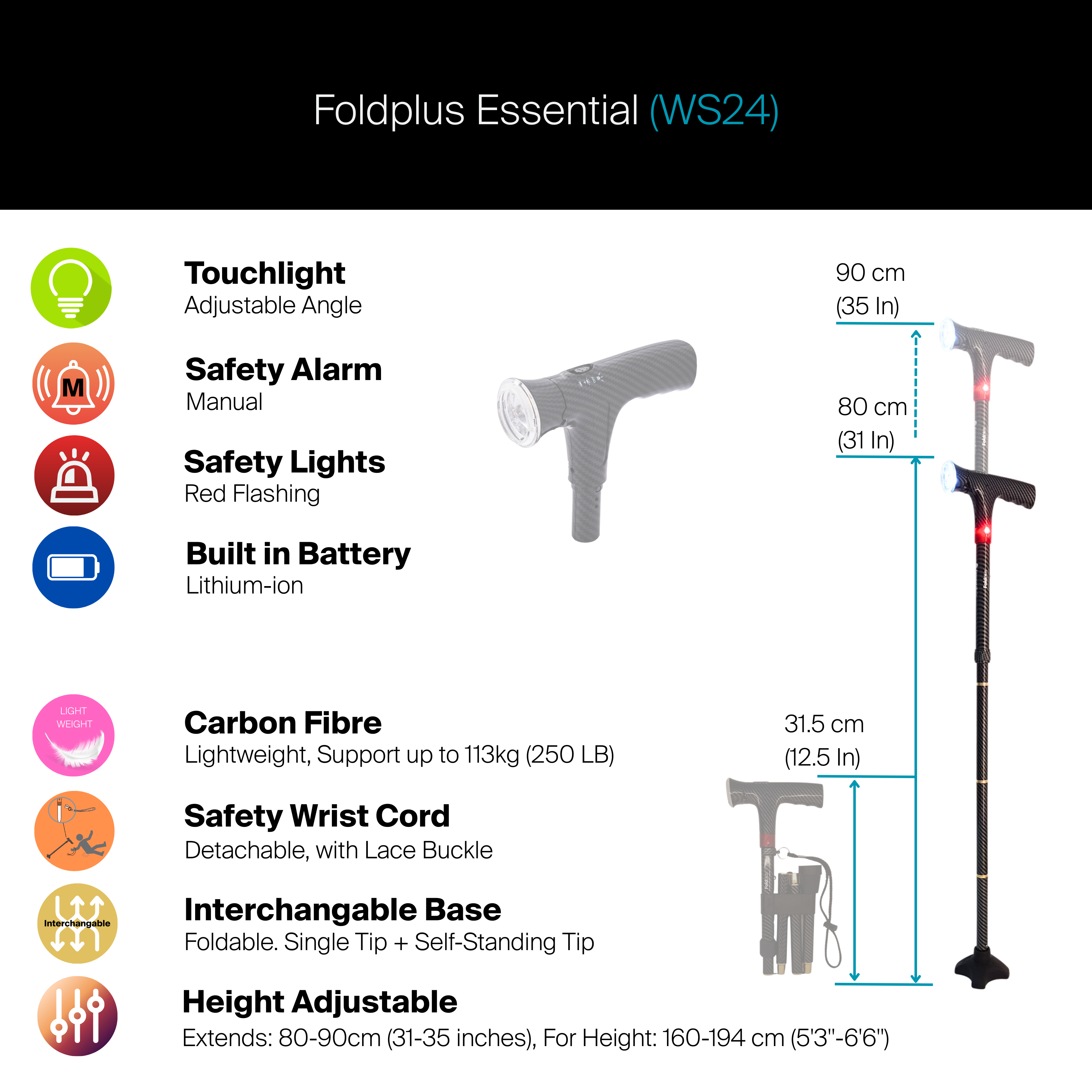 Agegracefully Foldplus Essential Smart Walking Stick Highlights