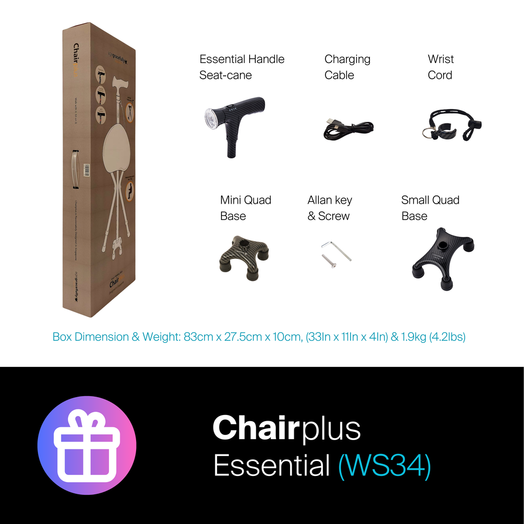 Agegracefully Chairplus Essential Smart Walking Stick Box Content