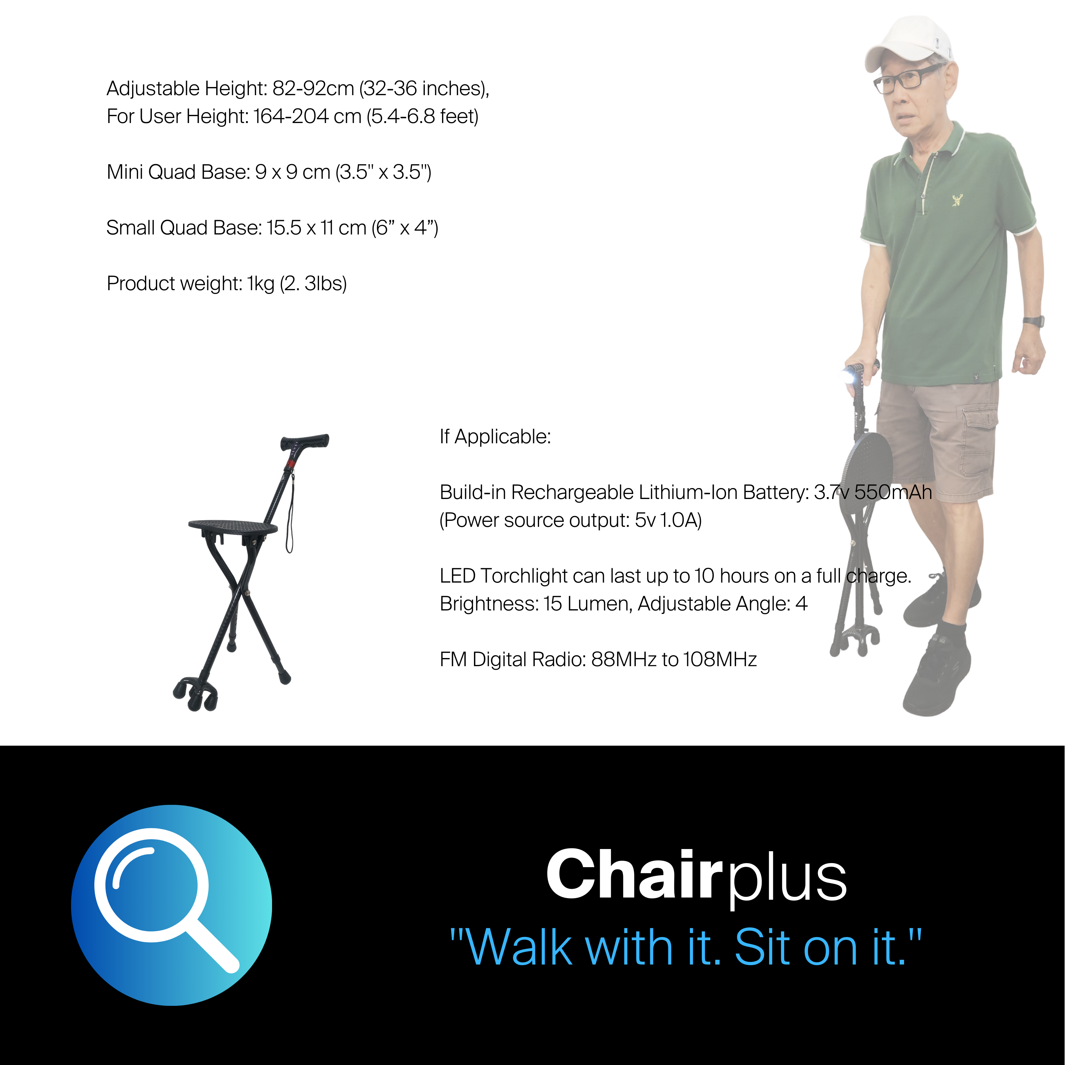 Agegracefully Chairplus Smart Walking Stick Singapore Product Specification