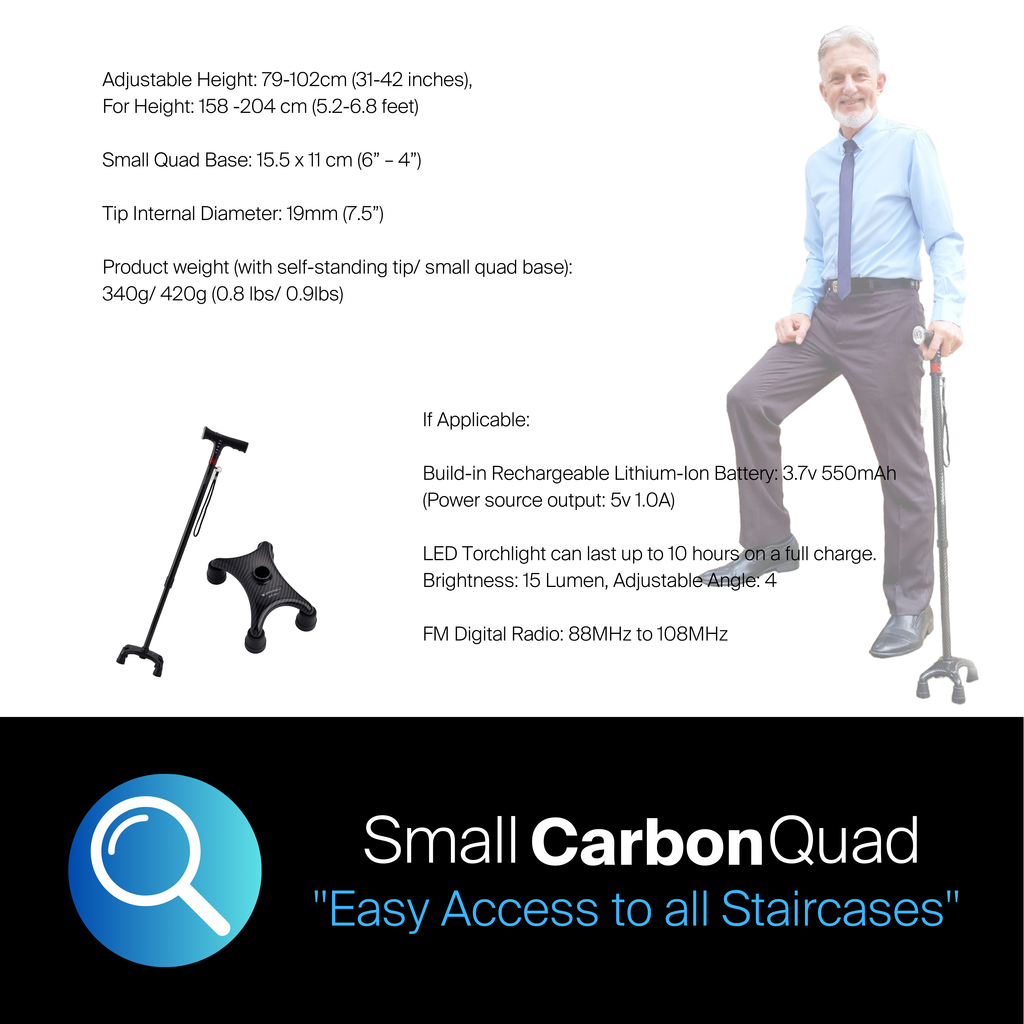 Agegracefully Small Carbon Quad Smart Walking Stick Singapore Product Specifications