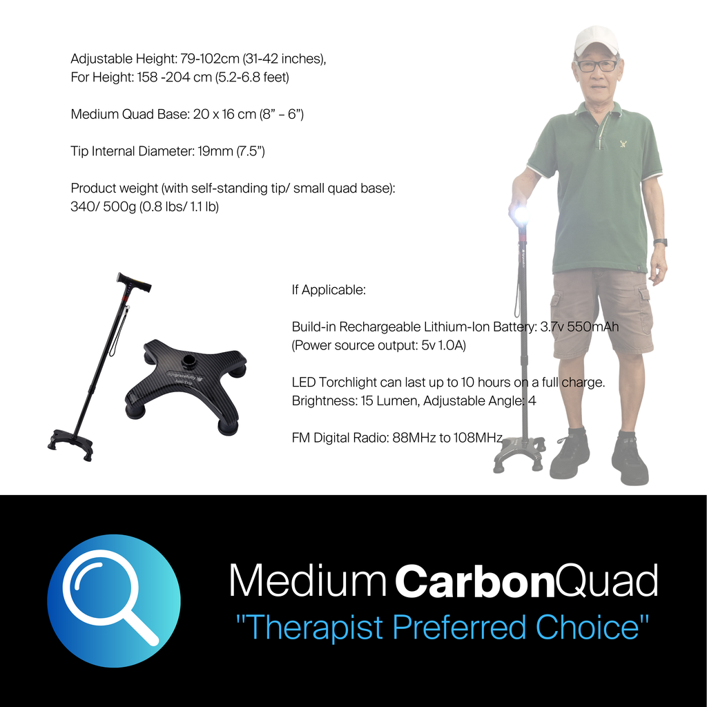 Agegracefully Medium Carbon Quad Smart Walking Stick Product Specification