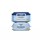 Two packages of Woodwell pure water wet wipes on a white background